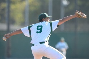 Relief pitcher Danny Erlich winds up to throw a fastball in the fourth inning of Paly's CCS playoff game against Evergreen Valley High School on Wednesday.
